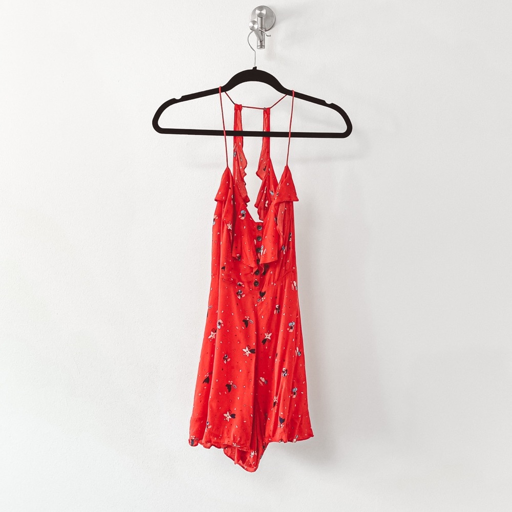 Kimchi Blue Casual Spring Holiday Party Open Back Ruffle Hem Fit + Flare Romper‎